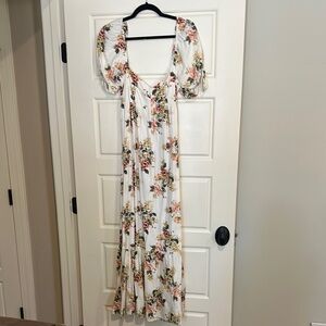 Aura Floral Maxi Dress in White and Multicolor